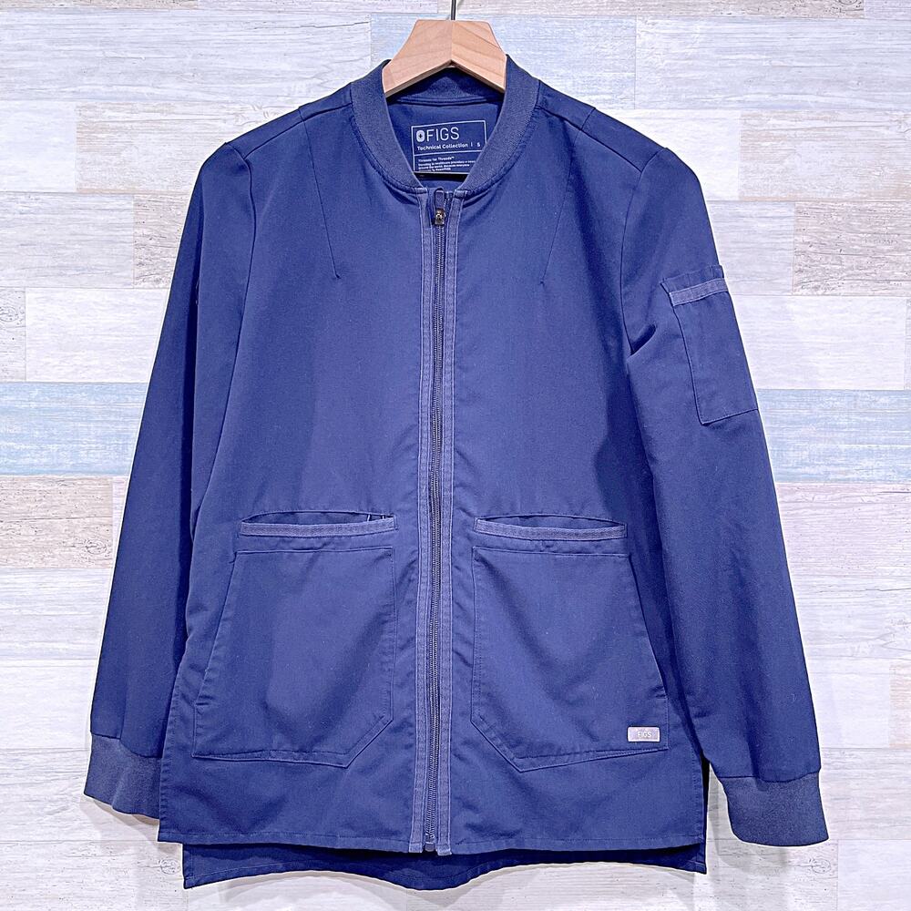 FIGS Bellery Bomber Scrub Jacket Navy Blue Full Zip 7 Pockets Womens Small
